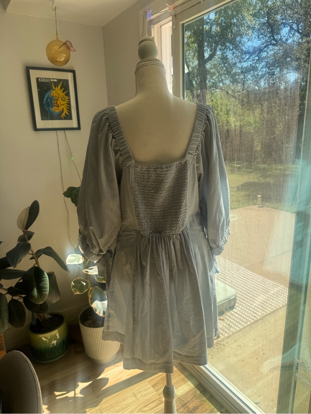 Free People Cerise Light Blue Square-Neck Puff Sleeve mini dress - Picture 3 of 3